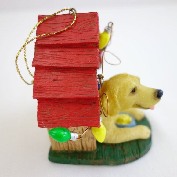 Vintage 90s Yellow Labrador Bobble Head Dog In Dog House Christmas Ornament - Picture 2 of 5